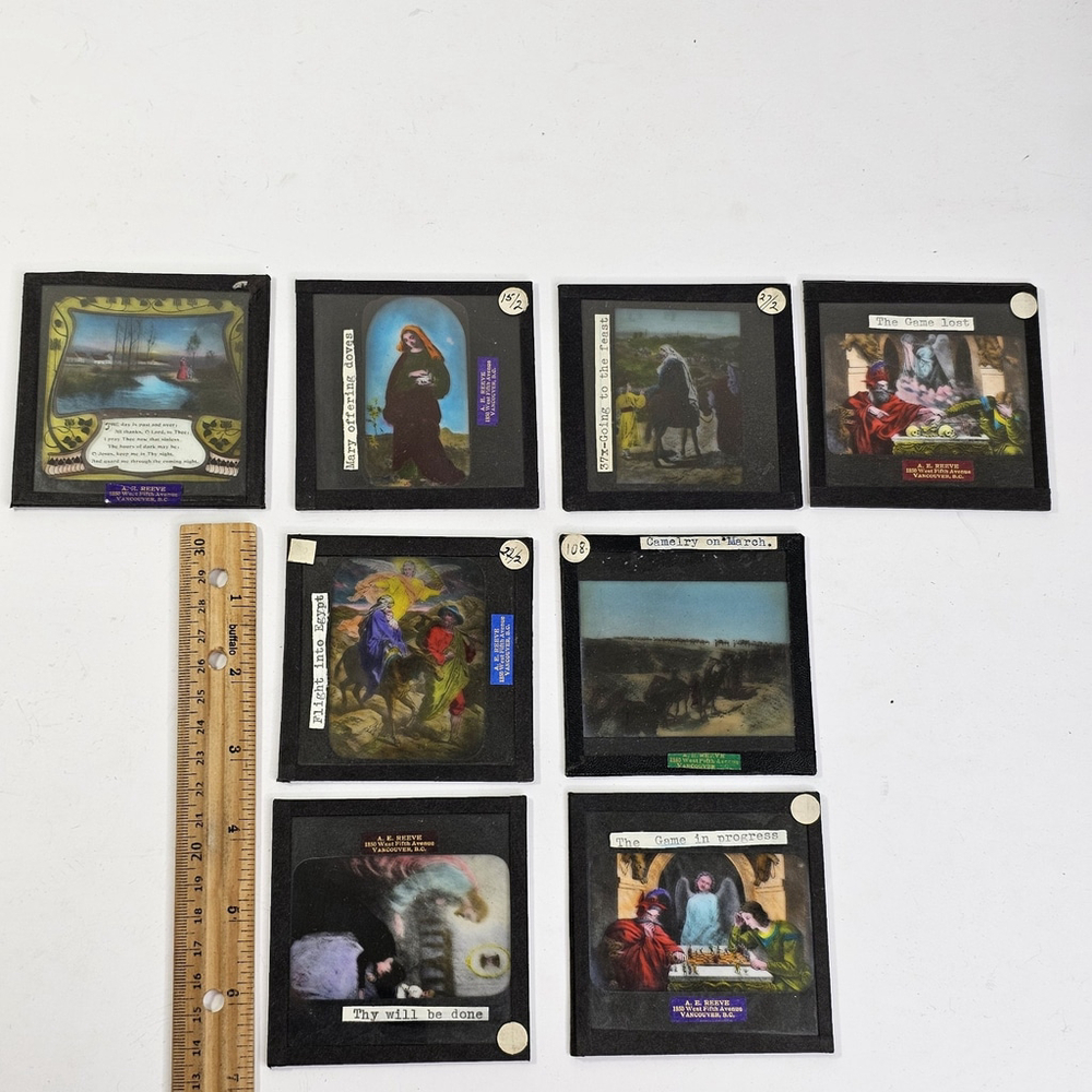 Antique Religious Magic Lantern Slides Lot of 8 – A.E. Reeve Vancouver BC...